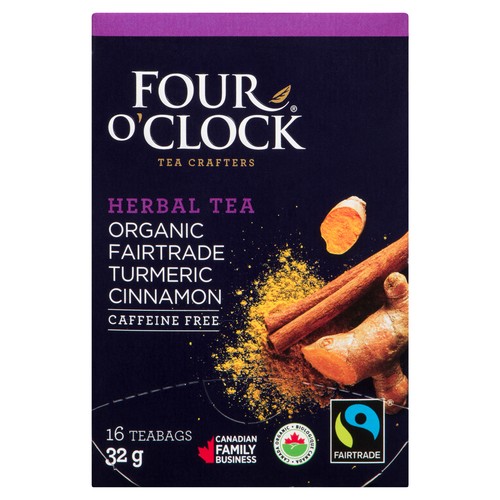 Four O'Clock Organic Herbal Tea Turmeric Cinnamon 16 Tea Bags