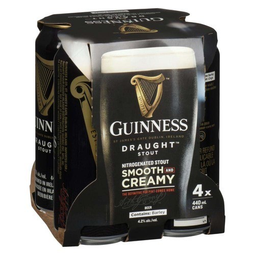 Guinness Beer 4.2% Alcohol Draught Stout 4 x 440 ml (cans)