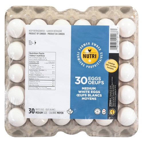 Nutri White Eggs Medium 30 Count