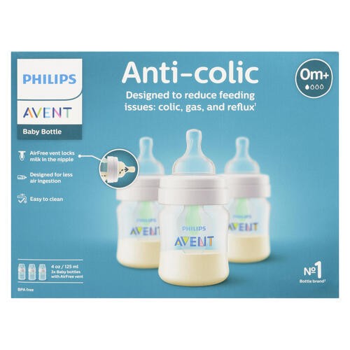 Philips Avent 3 Pack Baby Bottle Anti-Colic 125 ml 0m+ With Airfree Vent 