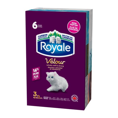 Royale Velour Facial Tissue 3 Ply 6 Boxes x 82 Sheets