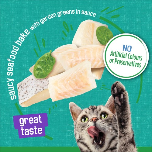 Friskies Indoor in Sauce Wet Cat Food Saucy Seafood Bake with Garden Greens 156 g