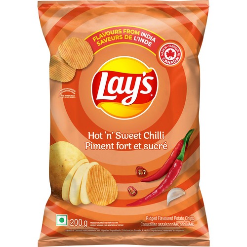 Lay's Potato Chips Hot 'n' Sweet Chilli Ridged Flavoured 200 g