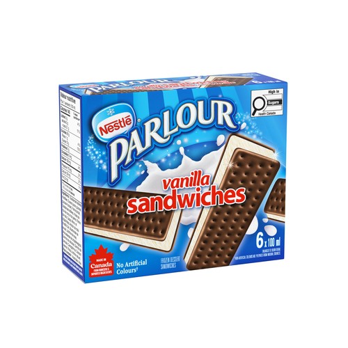 Nestlé Parlour Frozen Dessert Sandwiches Vanilla 6 x 100 ml