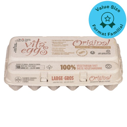 Vita Original White Eggs Free Run Canada A Large Value Size 18 Count