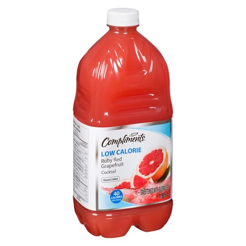 Compliments Juice Cocktail Ruby Red Grapefruit Low Calorie 1.89 L (bottle)