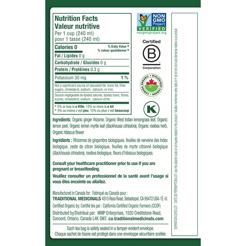 Traditional Medicinals Tea Lemon Ginger 16 Tea Bags