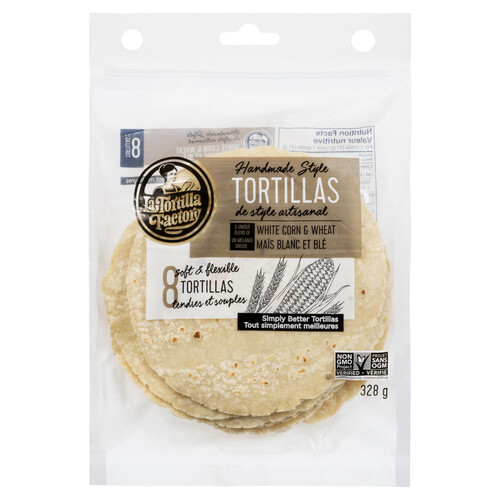 La Tortilla White Corn & Wheat Soft Tortillas 6 Inch 8 Pack 328 g