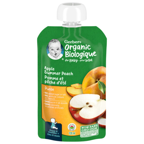 Gerber Organic Baby Food Purée Apple & Summer Peach 128 ml