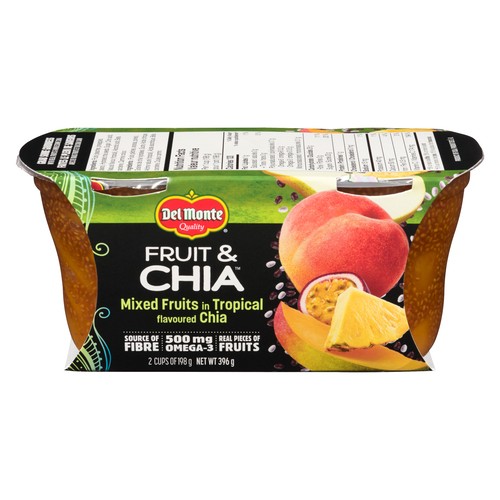 Del Monte Fruit & Chia Snack Cup Mixed Fruit Tropical 2 x 198 ml
