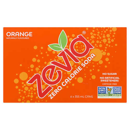 Zevia Zero Calories Soft Drink Soda Orange 6 x 355 ml (cans)
