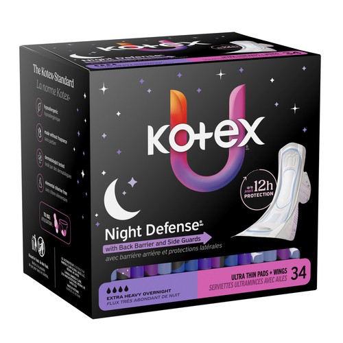 Kotex Ultra Thin Overnight Pads With Wings Extra Heavy Absorbency 34 Count