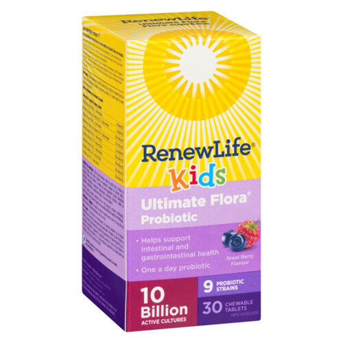 Renew Life Kids Ultimate Flora Probiotic Chewable Tablets Great Berry 30 Count