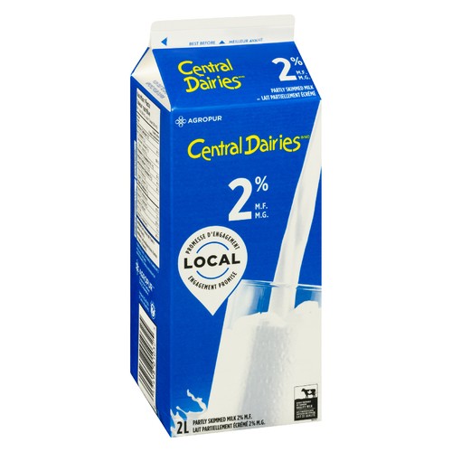 Central Dairies 2% Milk Partly Skim  2 L