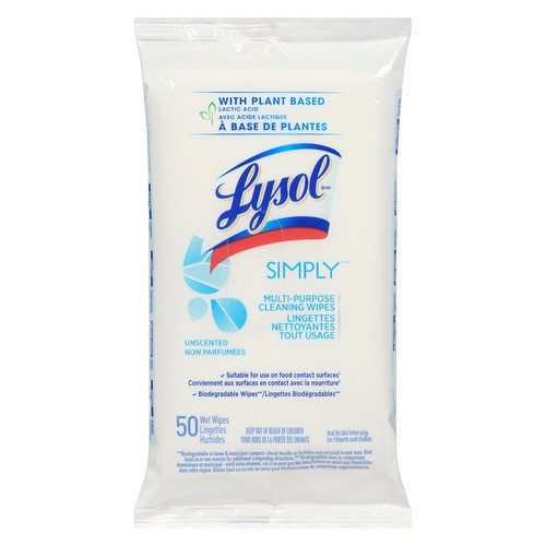 Lysol Simply Multi-Purpose Cleaning Wet Wipes Unscented 50 Count