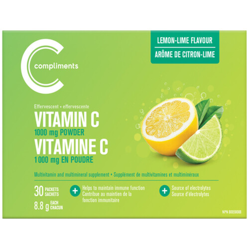 Compliments Effervescent Vitamin C Powder Lemon Lime 30 x 8.8 g