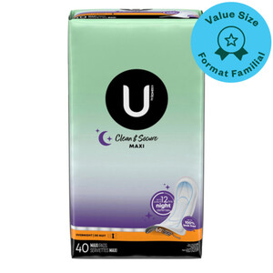 U by Kotex Clean & Secure Maxi Pads Overnight Value Size 40 Pads