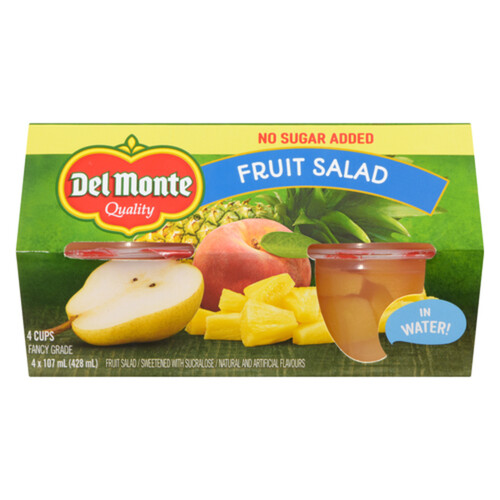 Del Monte Fruit Cups Packed In Water No Sugar Added Fruit Salad 4 x 107 ml