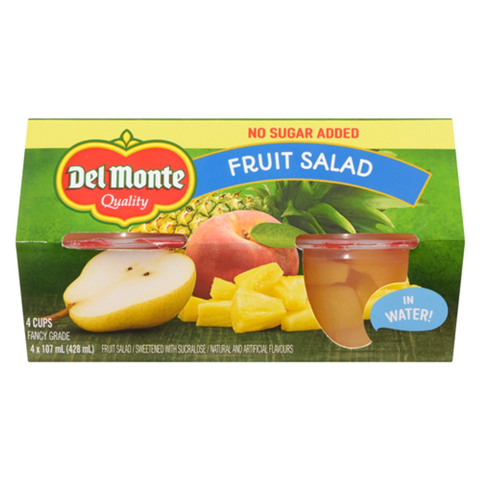 Del Monte Fruit Cups Packed In Water No Sugar Added Fruit Salad 4 x 107 ...