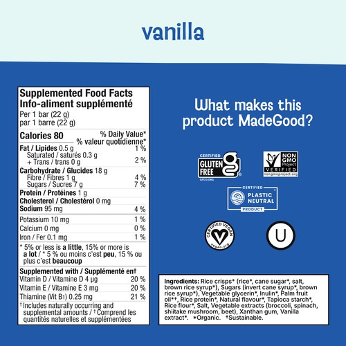 MadeGood Organic Rice Crispy Squares Vanilla 132 g