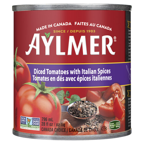 Aylmer Tomatoes Diced Italian Spiced 796 ml