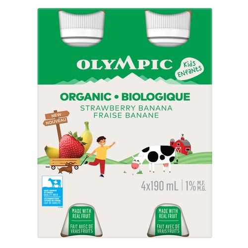 Olympic Kids Organic Drinkable Yogurt Strawberry Banana 4 x 190 ml