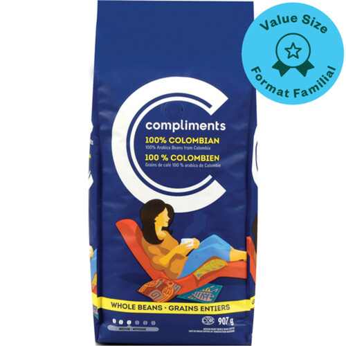 Compliments Whole Bean Coffee 100% Colombian Medium Roast 907 g