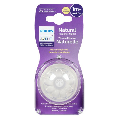 Philips Avent Baby Bottle Nipple Natural Response 1m+ 2x Flow 3 Nipples