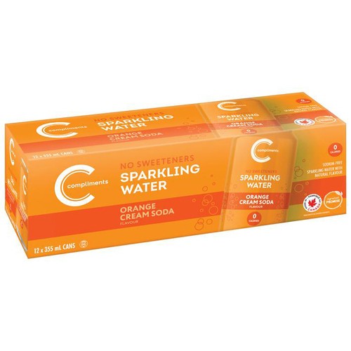 Compliments Sparkling Water Orange Cream Soda 12 x 355 ml (cans)