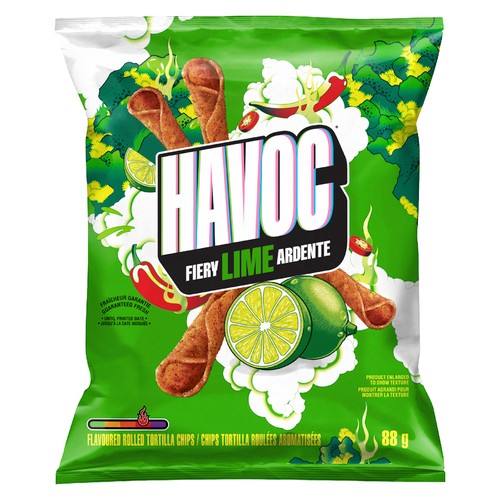 Havoc Rolled Tortilla Chips Fiery Lime 88 g