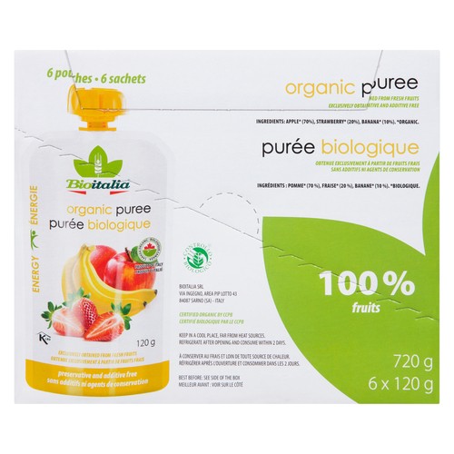 Bioitalia Organic Puree Apple Strawberry Banana 6 x 120 g