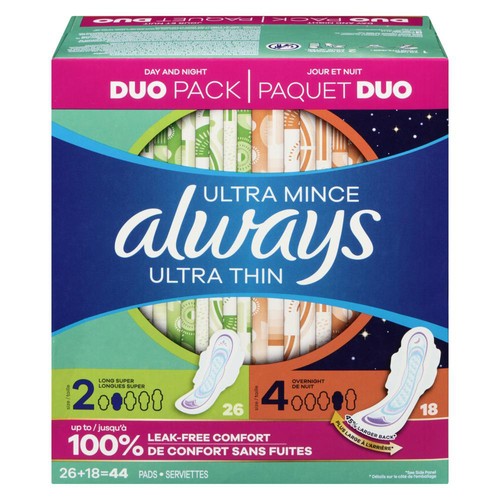 Always Ultra Thin Pads Day & Night Size 2 With Wings  44 Count 