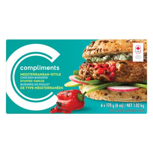 Compliments Frozen Chicken Burgers Mediterranean Style Stuffed 1.02 kg