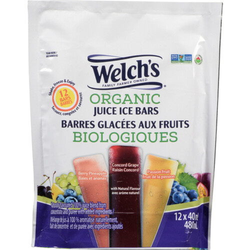 Welch's Organic Juice Ice Bars 12 Count 480 ml 