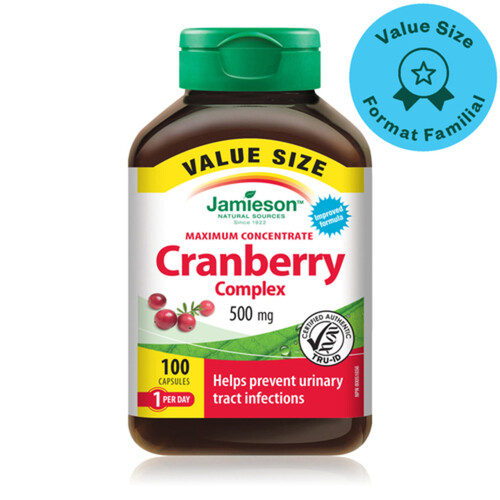 Jamieson Supplements 500 mg Cranberry Complex Capsules 100 Count