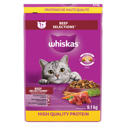 Whiskas Selections Adult Dry Cat Food Beef Flavour 9.1 kg