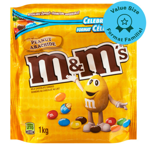 M&M's Peanut Milk Chocolate Candies, Celebration Size, Stand Up Bag, 1kg, 1  pouch, 1kg 