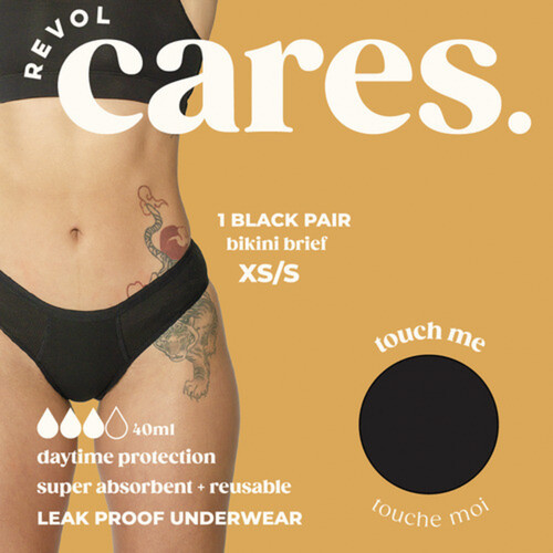 Revol Cares Bikini Brief Leak Proof Black XS/S 1 Count