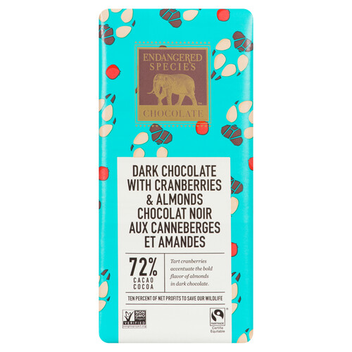 Endangered Species Dark Chocolate With Cranberries & Almonds 85 g