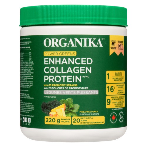 Organika Enhanced Collagen Power Greens Powder Pineapple Punch 220 g
