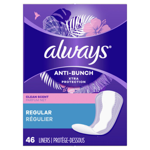 Always Anti Bunch Panty Liners Regular Clean Scent 46 Count