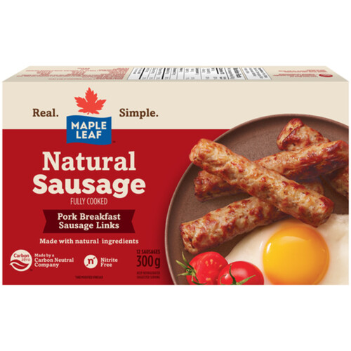 Maple Leaf Natural Sausage Fully Cooked Pork Breakfast 300 g