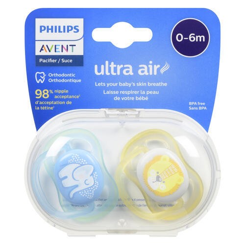 Philip Avent Ultra Air Elephant/Owl 0-6m Pacifier 2 Count