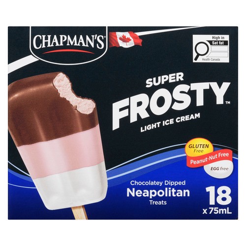 Chapman's Super Frosty Ice Cream Bars Light Chocolatey Dipped Neapolitan 18 x 75 ml