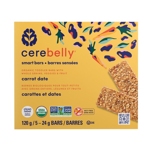 Cerebelly Canada Organic Toddler Bar Carrot Date 5 x 24 g