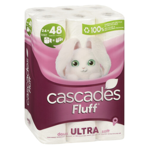 Cascades Toilet Paper Fluff Ultra Soft 2 Ply 24 Double Rolls x 154 Sheets 