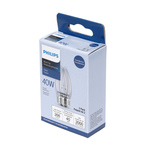 Philips Bulbs 40W Clear Blunt Tip 2 EA