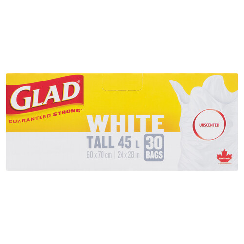 Glad Garbage Bags White Unscented Tall 45 L 30 Bags