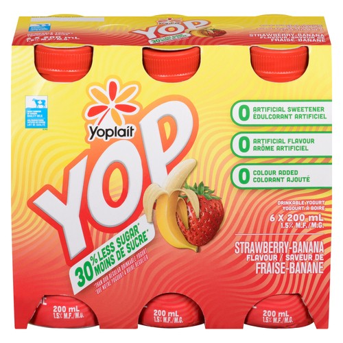 Yoplait Yop Drinkable Yogurt Strawberry-Banana Flavour 1.5% 6 x 200 ml