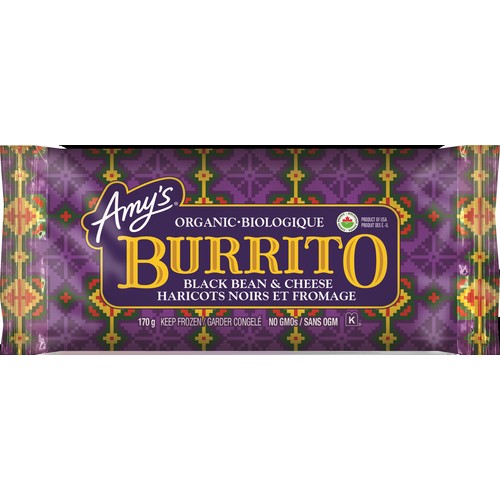 Amy's Kitchen Organic Frozen Burrito Black Bean With Cheese 170 g